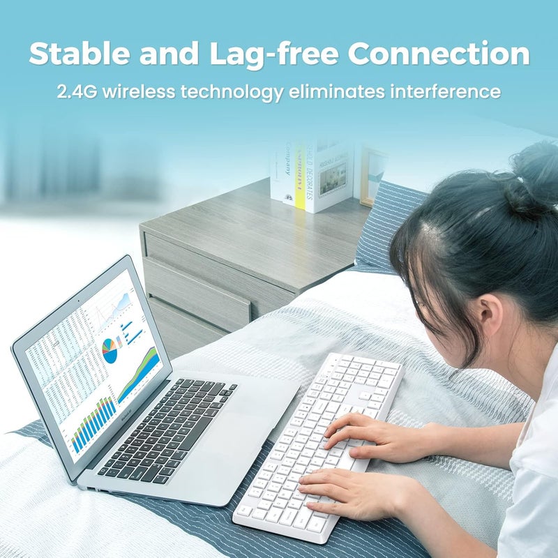 Lovaky Wireless Keyboard, 2.4G Ergonomic Wireless Computer Keyboard, Enlarged Indicator Light, Full Size PC Keyboard with Numeric Keypad for Laptop, Desktop, Surface, Chromebook, Notebook, Snow White - Image 4